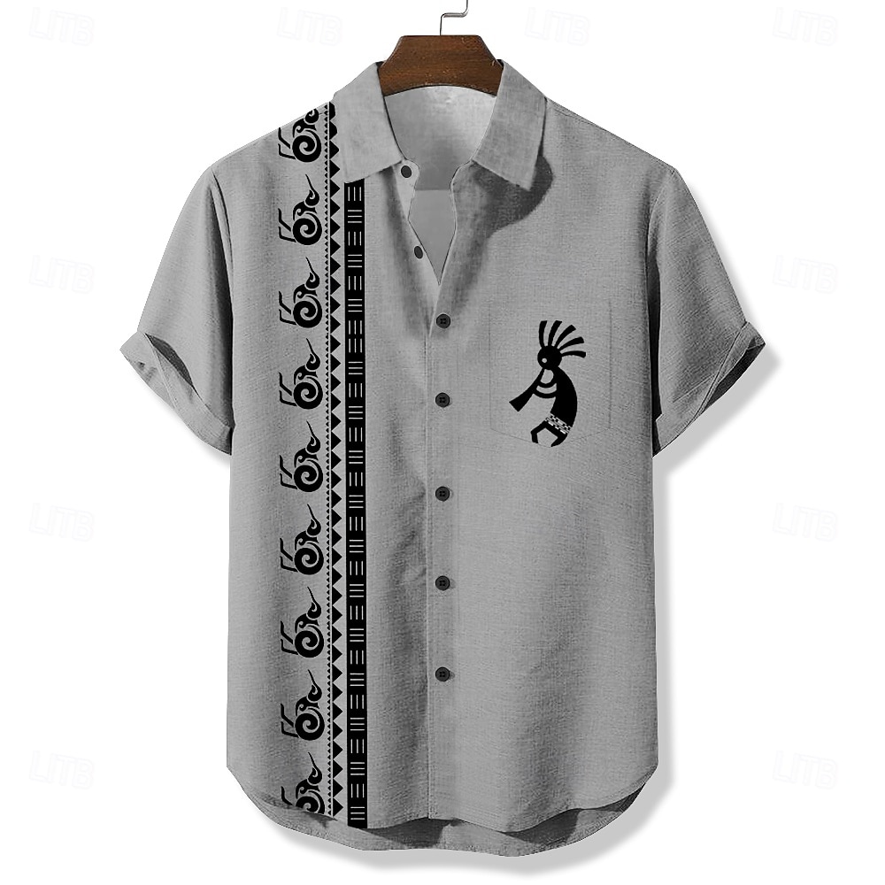 Herren Geometrisch Ethnisch Kokopelli Hemd Freizeithemd Knopfhemd Kurzarm Vintage-Retro Urlaub Ferien Streetwear Sommer Umlegekragen 3D-Druck Eine Tasche vorne Leinenähnliches Hemd Blau 2# Armeegrün 2025 - $23.99 –P8