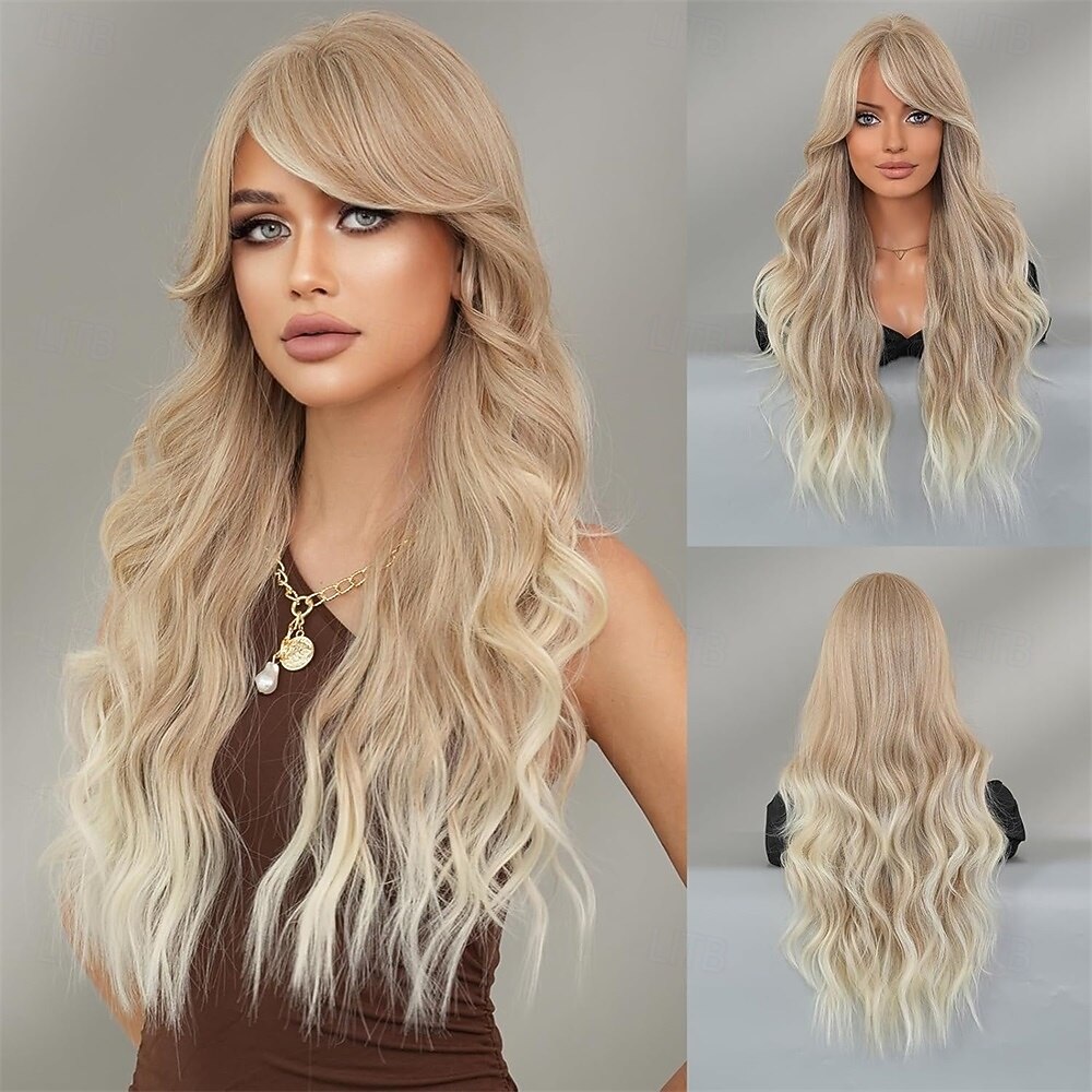 Peruca longa cacheada com mechas e franja cortina para mulheres, cabelo sintético em camadas de 28 polegadas, resistente ao calor, perucas de aparência natural para uso diário de 2026 por $27.99 –P5
