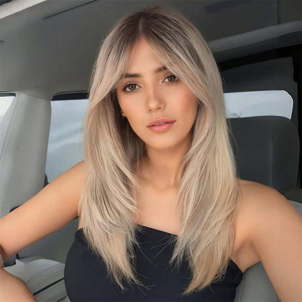 naturlige lange parykker for kvinner med frynser syntetisk varmebestandig hår ombre brun parykk for daglig fest cosplay bruk 2025 - $28.99 –P5