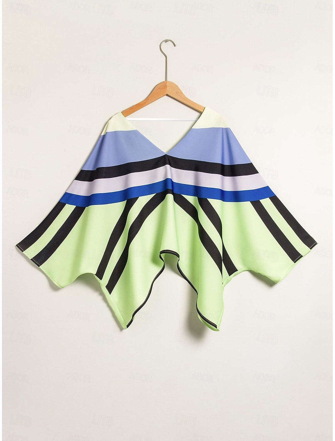 Satin V Neck Geometric Print Poncho Blouse 2025 - $61.99 –P11