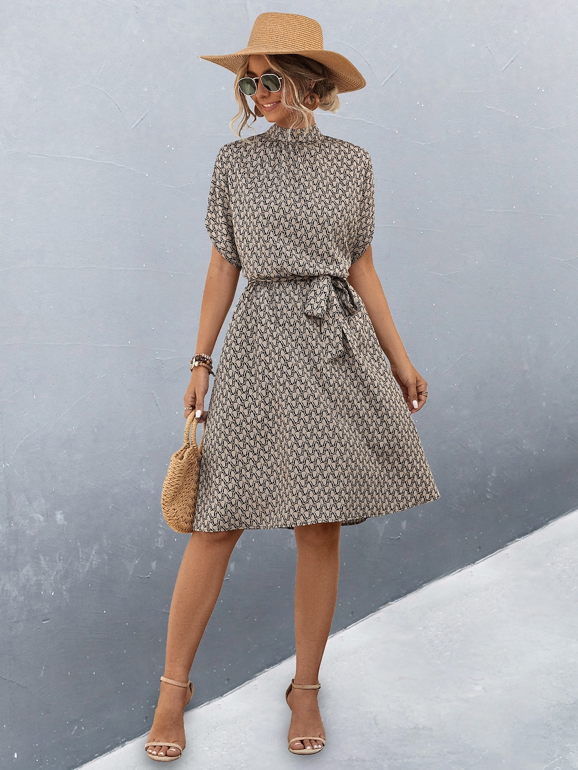 Damen Midikleid Figurbetontes Kleid Lässig Täglich Normale Passform Grafik Karomuster Kurzarm Hoher Ausschnitt Schwarz Braun Sommer 2025 - $29.99 –P3