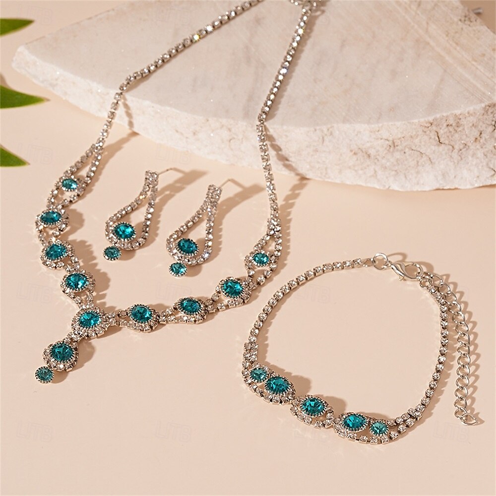 Set di Gioielli 3 Blu Zircone cubico Rame 1 Collana 1 Bracciale Orecchini Per donna Elegante Vintage Moda Stile Vintage Classico Geometrico Parure di gioielli Per Matrimonio Feste Occasione speciale del 2025 a $19.99 –P6