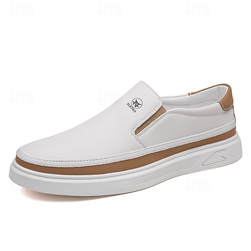 Tênis masculinos slip-on brancos com detalhes em PU – calçados leves e modernos para streetwear, viagens e trajes casuais de 2025 por $20.99 –P1