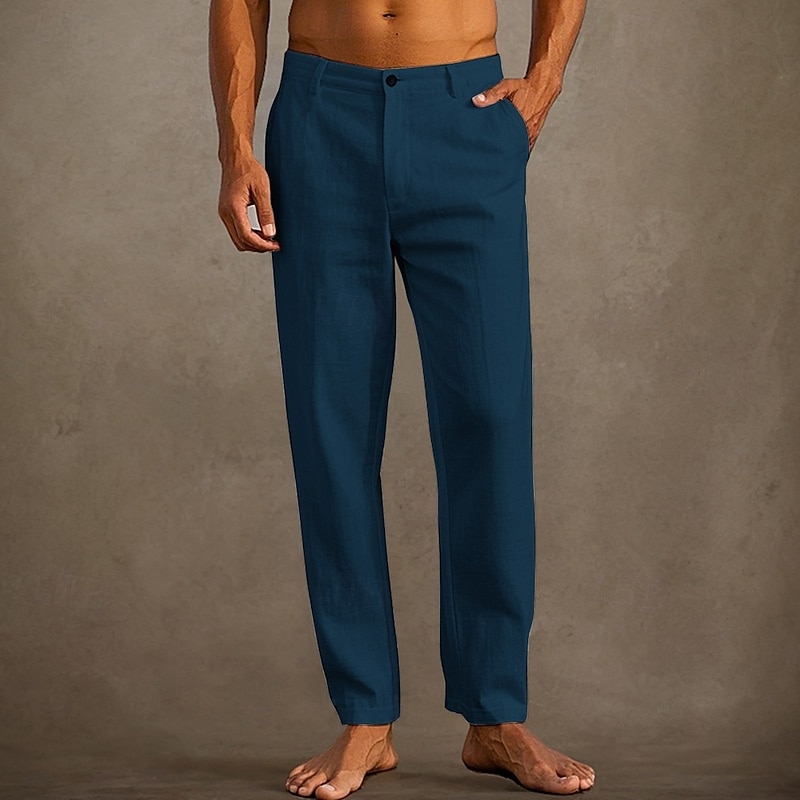 Men's Linen Pants Trousers Summer Pants Beach Pants Pocket Plain Comfort Breathable Vacation Daily Holiday Hawaiian Boho Black White 2025 - $20.99 –P2
