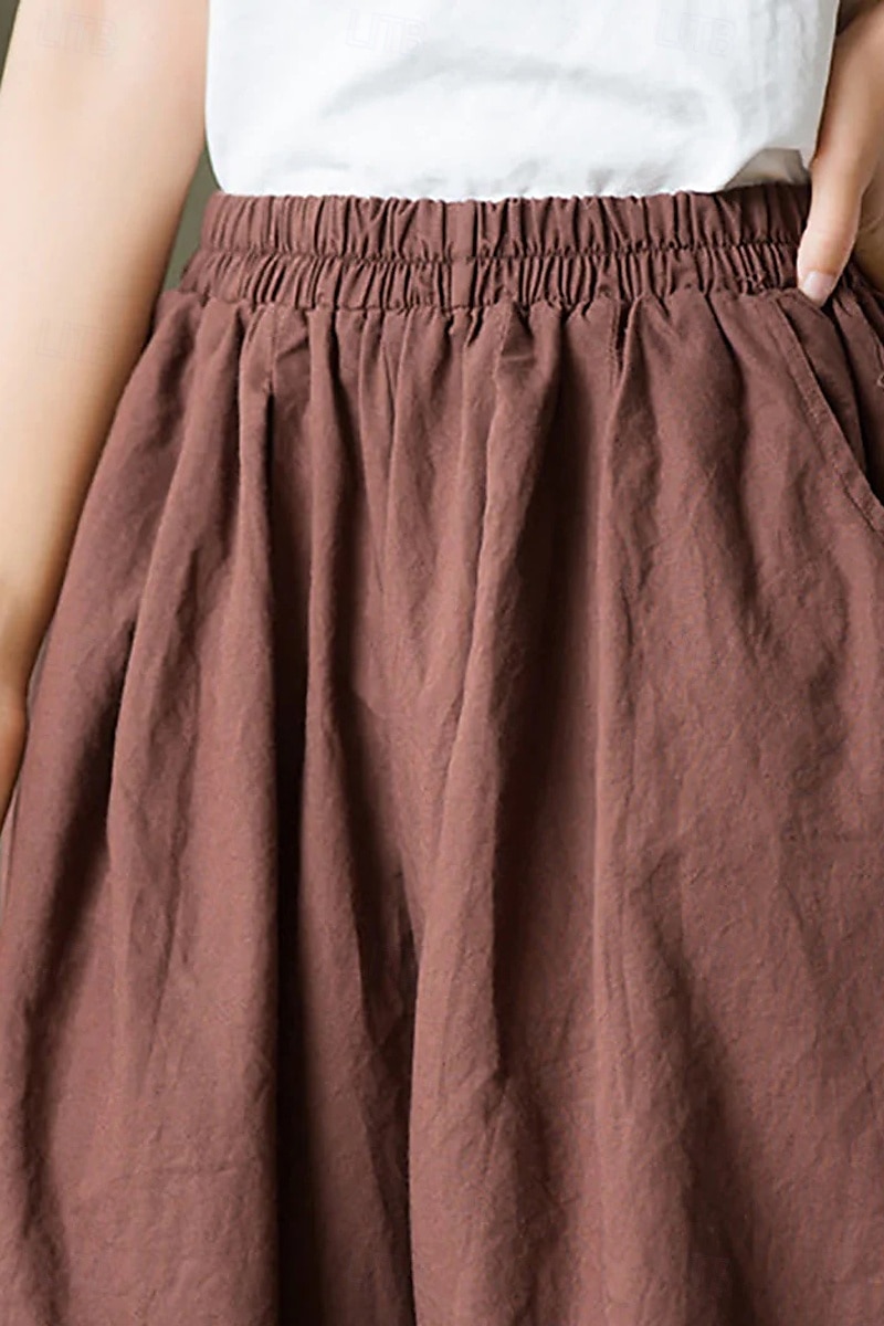 Per donna Pantaloni in cotone e lino Culotte Moda Streetwear Lunghezza intera Naturale Semplice Tasca Elastico in vita Comodo All'aperto Confortevole Vacanza Weekend Marrone rossastro Nero Verde del 2025 a $32.99 –P5