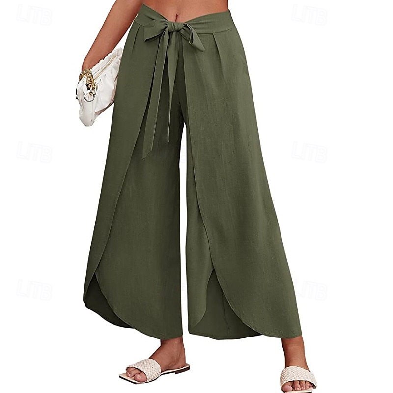 Per donna Pantaloni in cotone e lino Pantaloni Eleganti Casual Lunghezza intera Naturale Semplice Elastico in vita All'aperto Confortevole Streetwear Uscire Aalbicocca Giacinto Blu cielo chiaro Nero del 2025 a $27.99 –P9