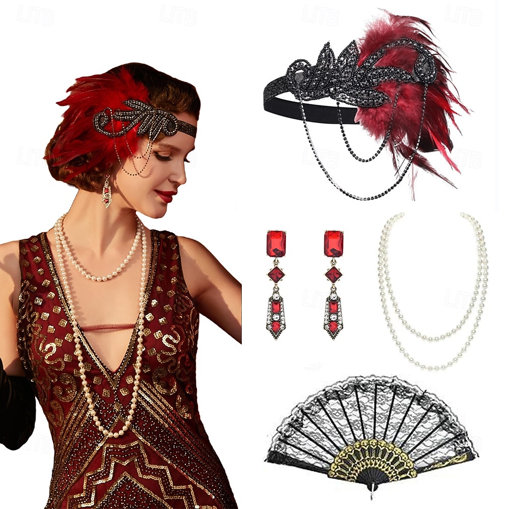 1920-tallet Den store Gatsby Flapperpannebånd i 1920-stil Den store Gatsby Fjær Kontor / Bedrift Glitrende glitter Krystall / Rhinstein Kostyme Dame Karneval Valentinsdag Maskerade Festkveldsklær 2025 - $21.99 –P1