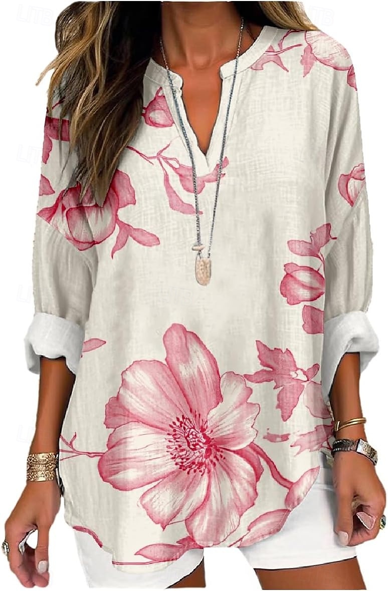 Per donna Camicia Boho Floreale Grafico Elegante Casual Boho Manica Lunga Scollo a V Top Regolari Quotidiano Uscire Patchwork Stampato Rosa cipria Rosa Vino Verde militare Rosso Primavera, Autunno del 2025 a $21.99 –P1