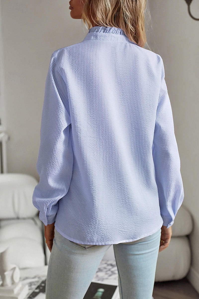 Per donna Camicia Camicia in cotone e lino Blusa Semplice Moderno Casual Manica Lunga Collo Alto Top Regolari Quotidiano Uscire Bottoni Nero Bianco Rosa Blu Estate del 2025 a $23.99 –P15