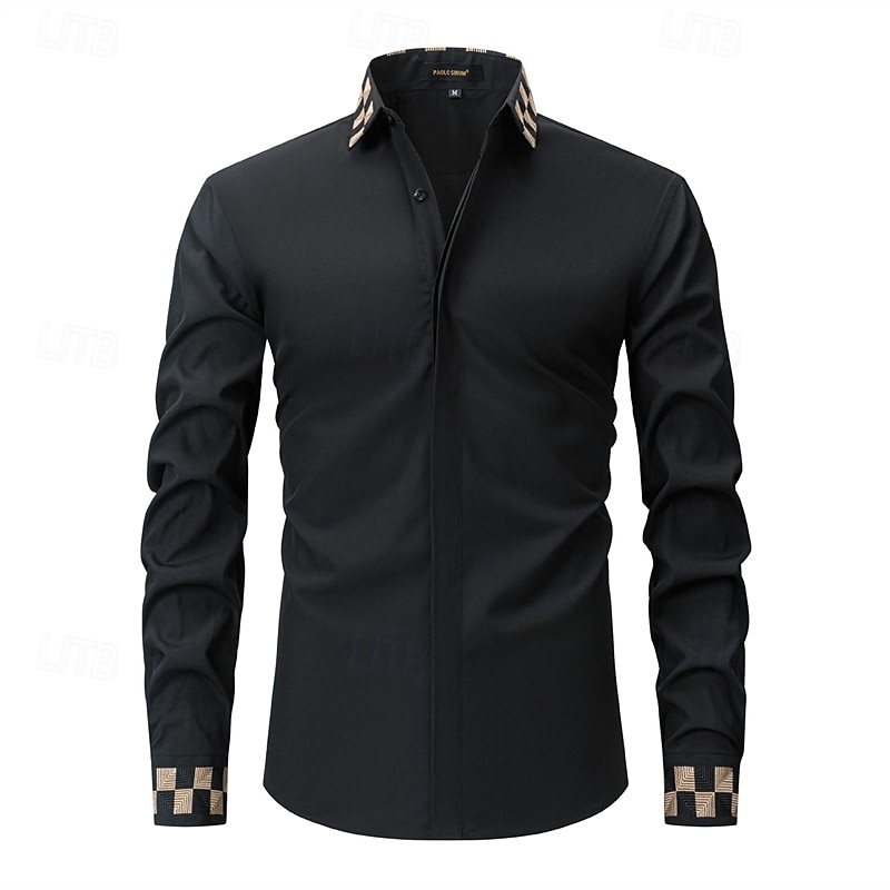 Per uomo Camicia Camicia elegante Camicia con Bottoni Semplice Matrimonio Quotidiano Nero Bianco Manica Lunga Collo ripiegato Primavera & Autunno Abbigliamento Patchwork del 2025 a $37.99 –P1