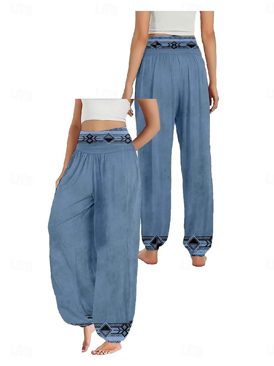 Damen Leinen-inspirierte Hosen Weites Bein Hosen Hose Ethno-Stil Lässig Boho Volle Länge Hohe Taille Blumen Grafik Paisley-Muster Tasche Elastischer Bund Drucken Atmungsaktivität Weich Mikroelastisch 2025 - $21.99 –P3