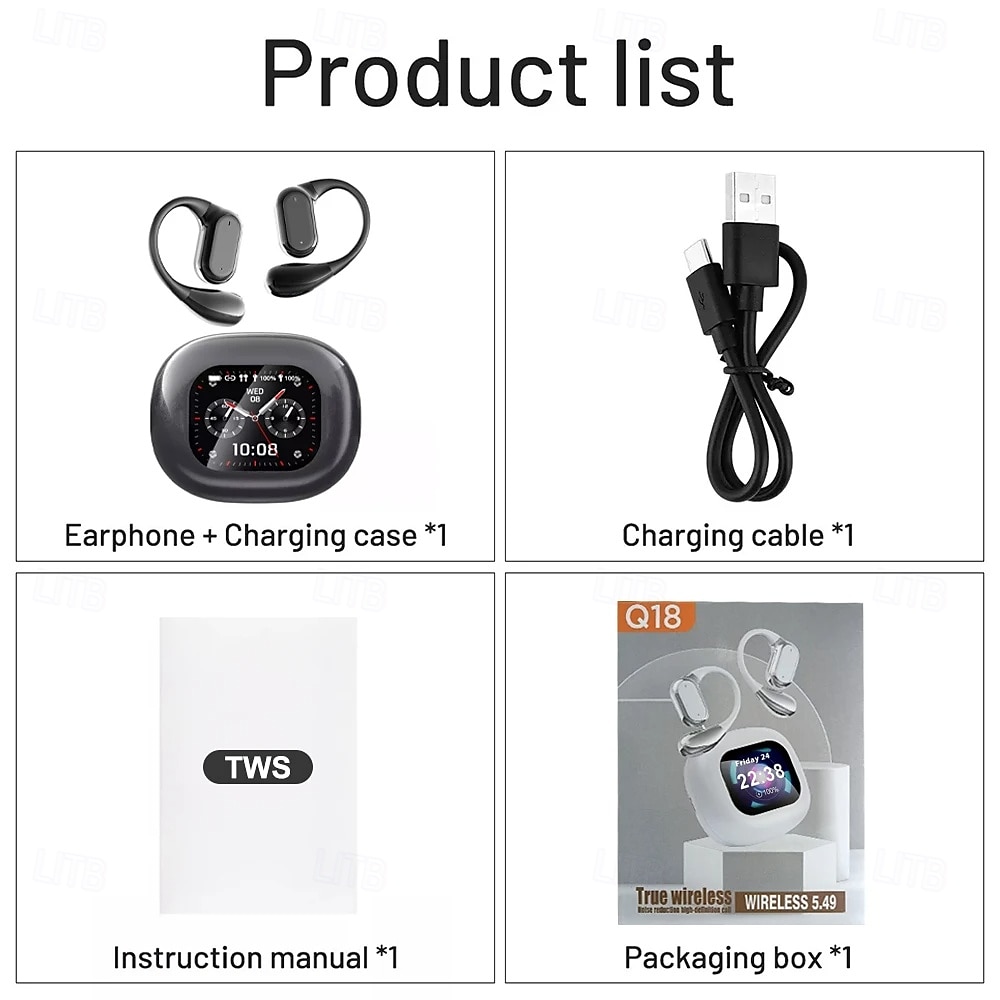 Q18 Ear Hanging Full Color Touch Screen Noise Reduction Bluetooth Earphones Multi functional Touch Screen OWS Ear Hanging 2025 - $27.99 –P13