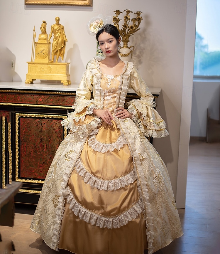 Vintage Rococo Renaissance Maxi Dress Normal Juliet Sleeve Princess Bride Pleated Flounced Princess Round Neck Fancy Dress Women's Halloween Carnival Masquerade Party Halloween Performance Adults 2026 - $155.99 –P1