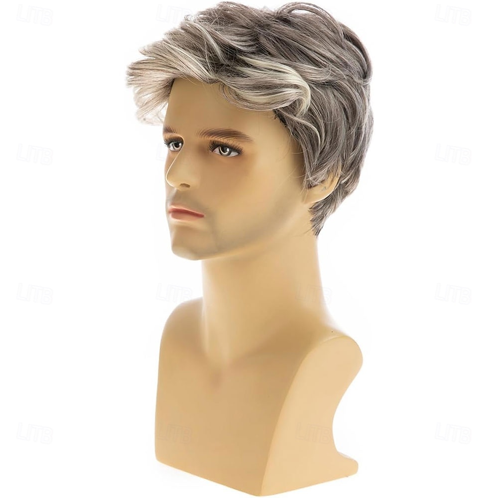 Perucas masculinas curtas cinza sintéticas resistentes ao calor naturais para cosplay de halloween de 2026 por $25.99 –P5