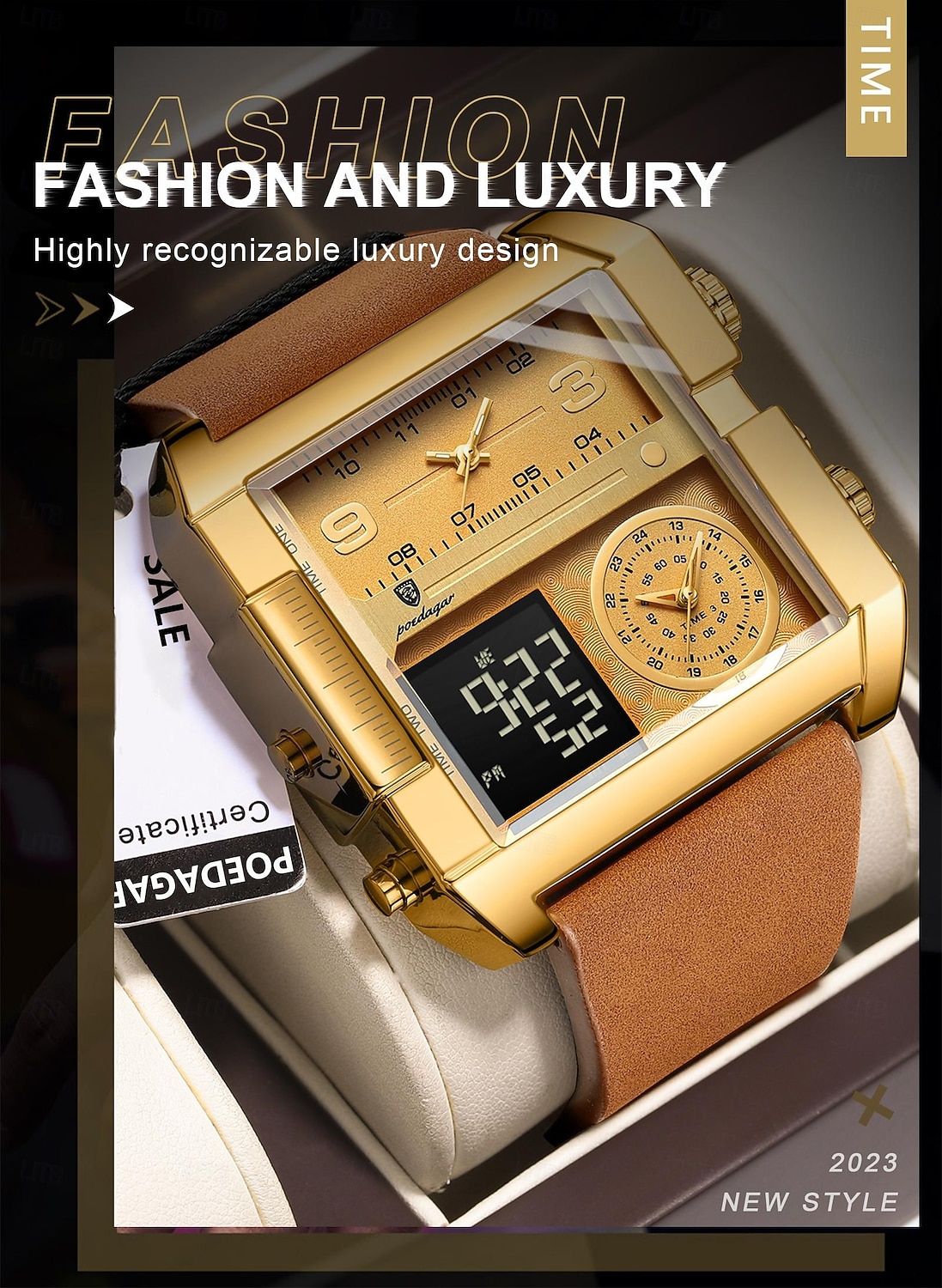 Мужские цифровые часы Кварцевые Часы Ретро Винтажные Большие циферблаты наручные часы LED Подсветка Хронограф Водонепроницаемые Часы из натуральной кожи 2026 - $37.99 –P3