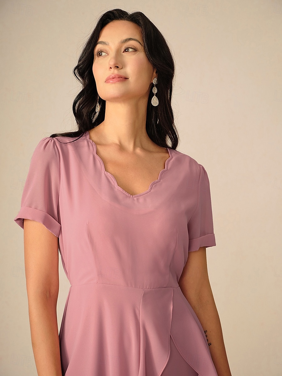 Damen Maxidress A Linie Kleid Elegant Ausgefallene Hochzeit kleid hochzeitsgast Lockere Passform Feste Farbe Kurzarm Asymmetrisch V Ausschnitt Erröten Sie Rosa Sommer Frühling 2025 - $23.59 –P6