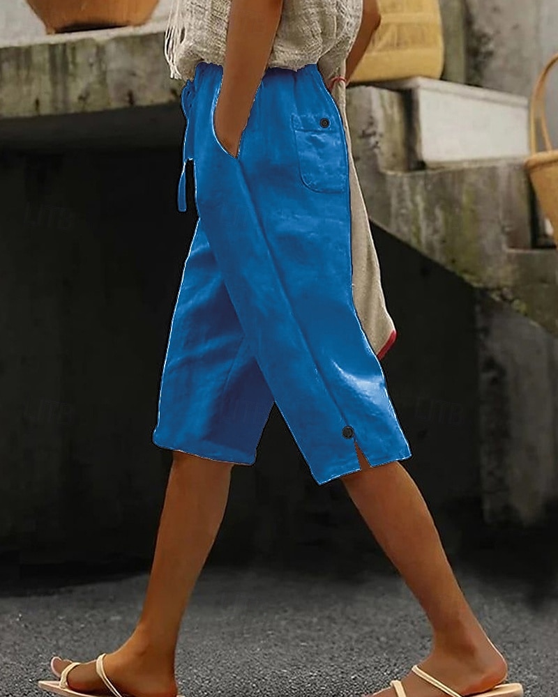 Women's Capri Pants Slacks Casual Calf-Length Natural Plain Pocket Elastic Drawstring Design Comfy Outdoor Outdoor Going out Orange red White Pink Blue Summer Regular Fit 2025 - €27.99 –P2