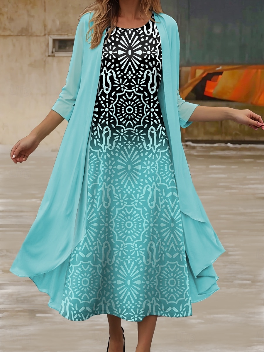 Set Rochie pentru Femei Rochie Midi Rochie de Vară Casual Semi Formal Ombre Grafic Print Mânecă 3/4 Decolteu Crew Zilnic Vacanță Verde Vară Primăvară Fit Regulatr 2025 - $36.99 –P1
