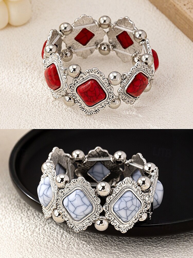 Women's Vintage Boho Turquoise Stone Bracelet – Retro Style Elastic Beaded Cuff Jewelry for Casual Wear, Festivals and Gifts 2025 - $11.99 –P6