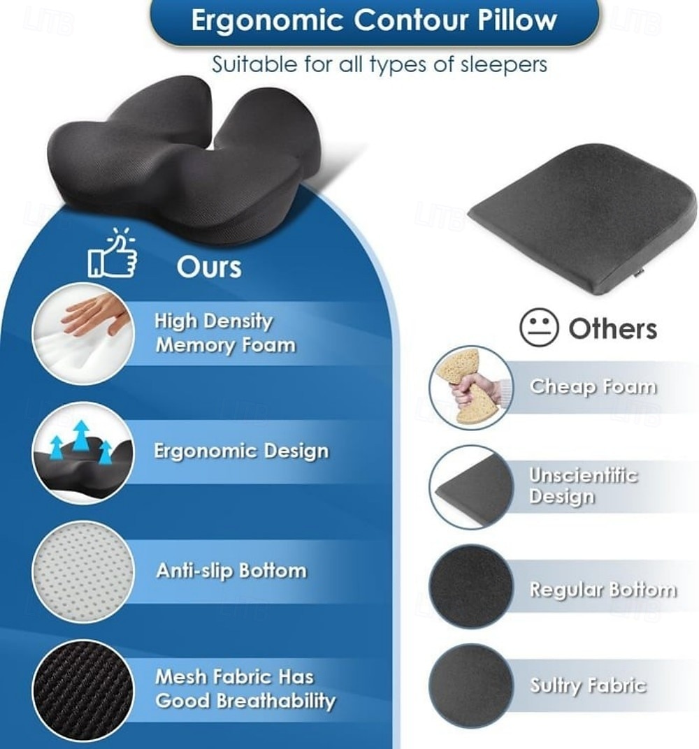 Ergonomic Memory Foam Seat Cushion, Extra Large Cushion for Office Chair, Pressure Relief Pillow Pad for Sciatica, Tailbone & Back Pain, Long Sitting Support 2025 - $39.99 –P8