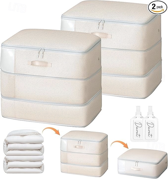 2 Pack Comforter Storage Bag - Large Capacity Blanket Storage Bags 3-Layer Ultra Space Saving Self Compression Organizer Washable Compression Bags for Storage Comforter Blanket 2-Pack Beige 2025 - $32.99 –P8