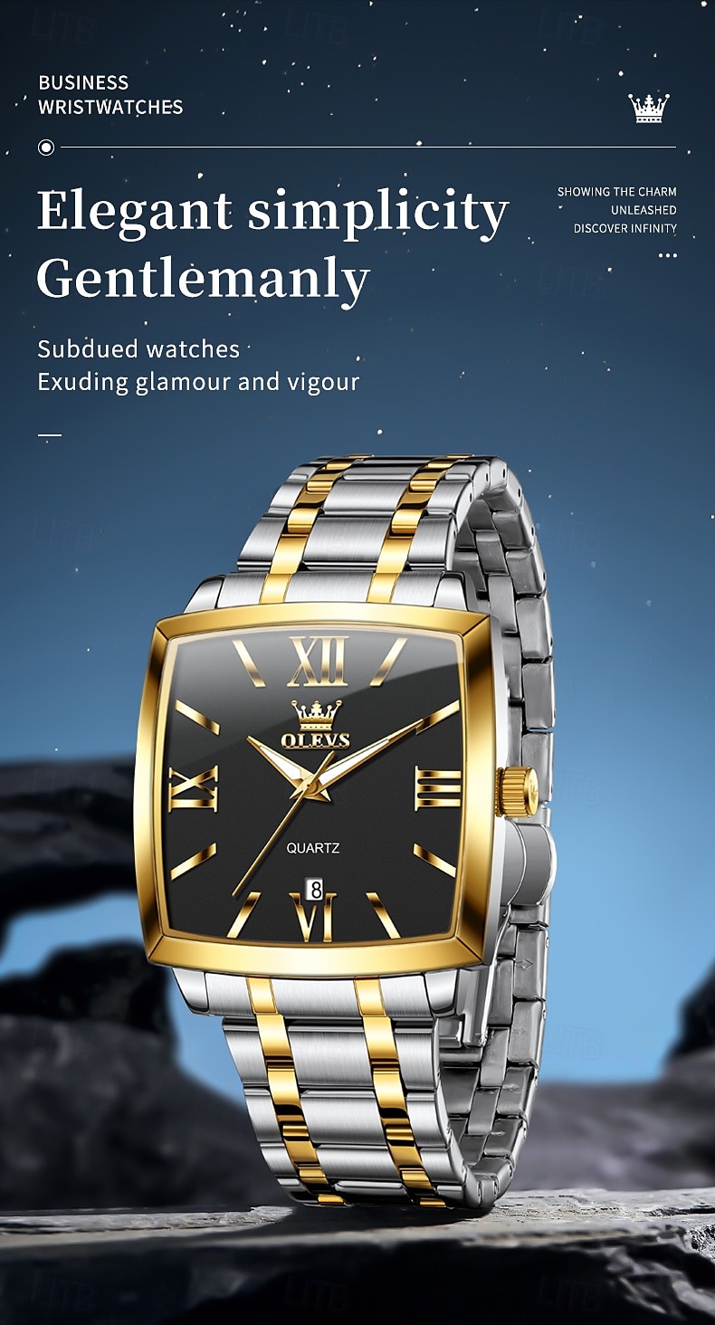 OLEVS 2969 Men's Fashion Square Watch, Waterproof, Luminous Stainless Steel, Automatic Date, Modern Quartz Movement 2025 - $47.99 –P1