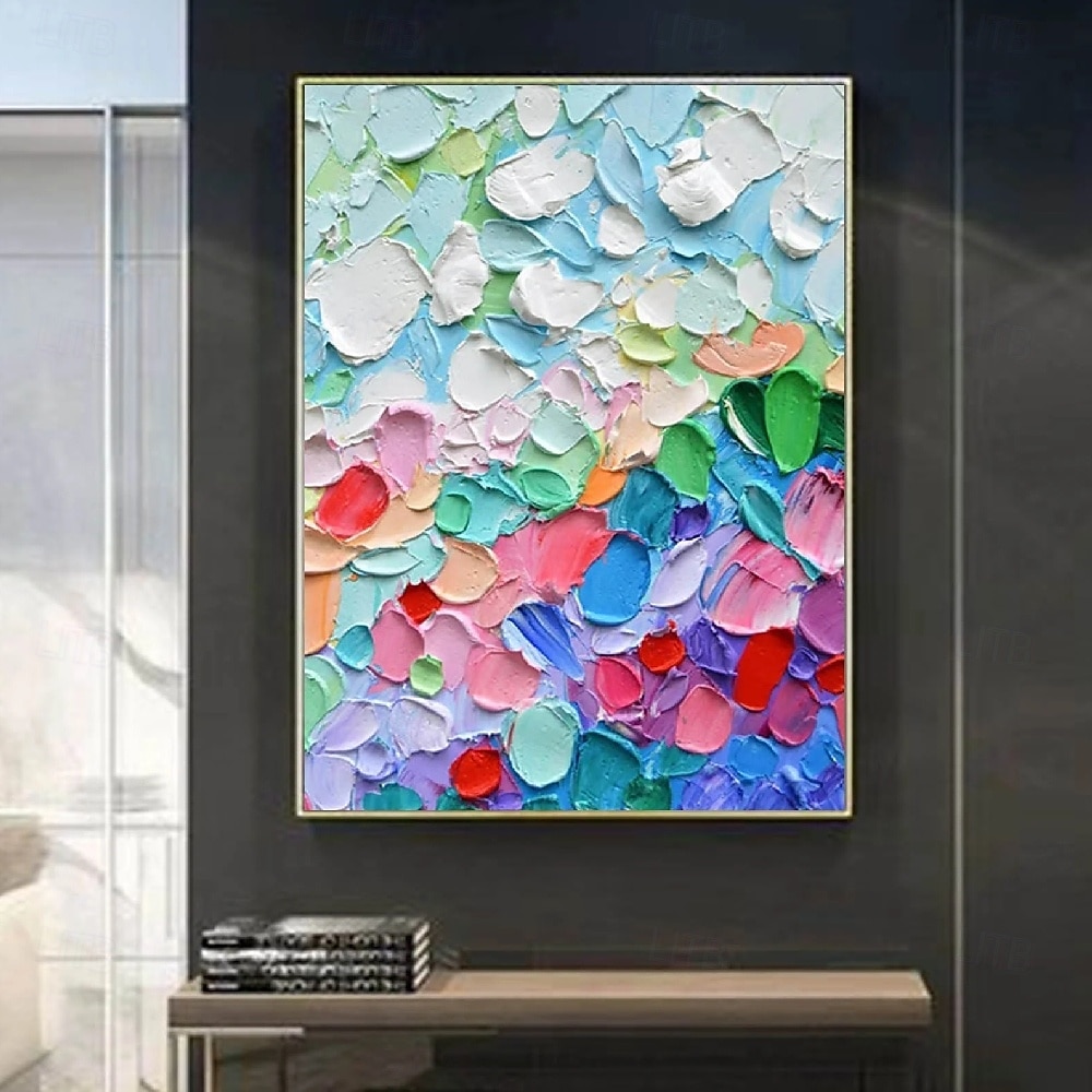 Peinture à l'huile faite à la main, points colorés, peinture à l'huile sur toile, art mural texturé moderne peint à la main, peinture florale 3D, art contemporain, grande peinture à l'huile, art de 2025 ? $91.99 –P5