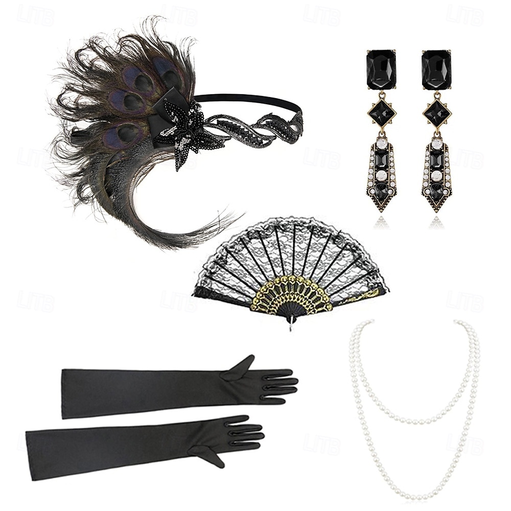 1920-as évek A nagy Gatsby Flapper fejpánt Gyöngyös karkötő Fülbevaló A nagy Gatsby Toll Retro Csillogó glitter Kristály / Strassz Női Farsang Valentin nap Álarcos mulatság Party estélyi viselet 2025 - $25.99 –P4