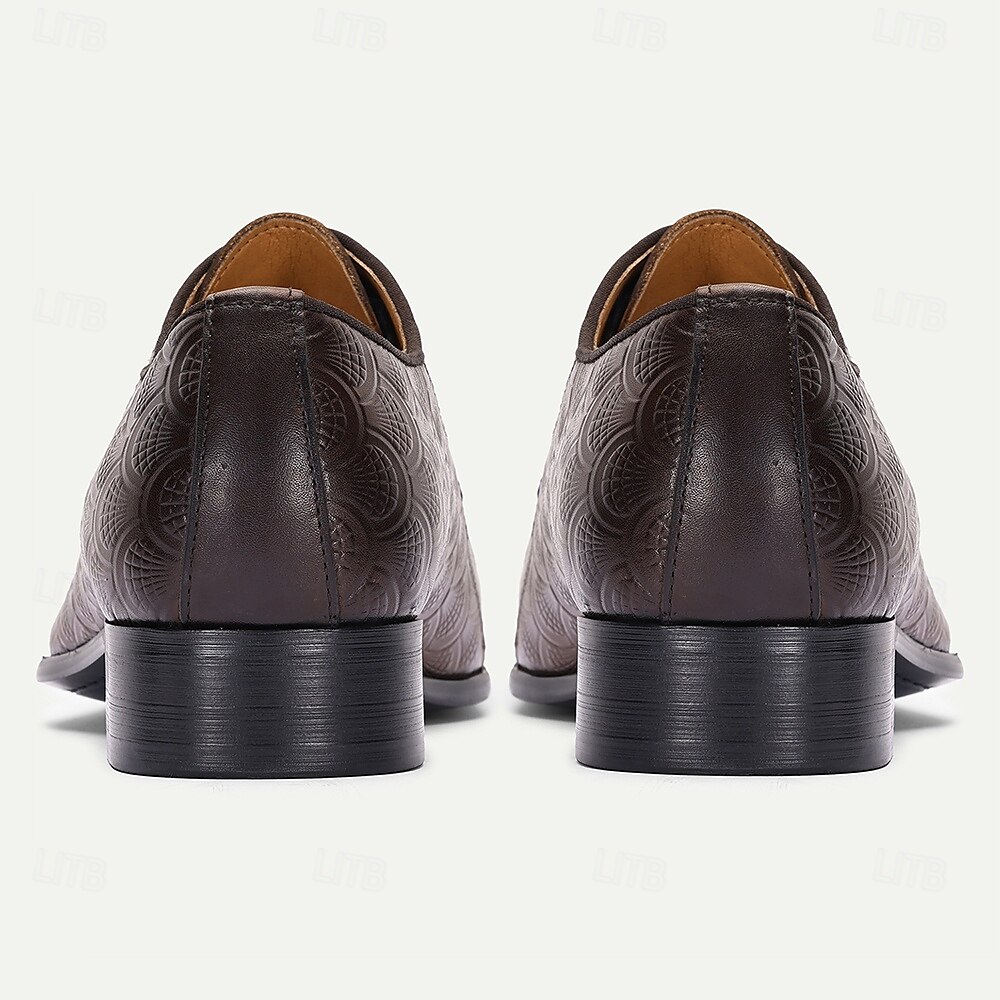 oxfords masculinos de couro marrom com relevo – sapatos kentucky derby para negócios e eventos especiais de 2025 por $109.99 –P4