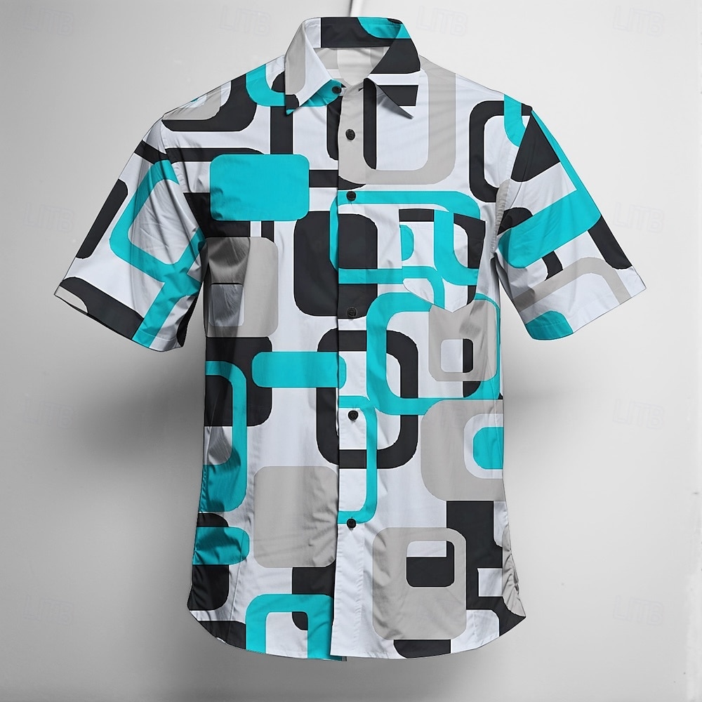Retró 1970-es évek Ing Aloha ing Hippi Diszkó Geometriai Férfi Álarcos mulatság Vakáció Parti Pride Parade Felnőttek Ing 2025 - $24.99 –P3