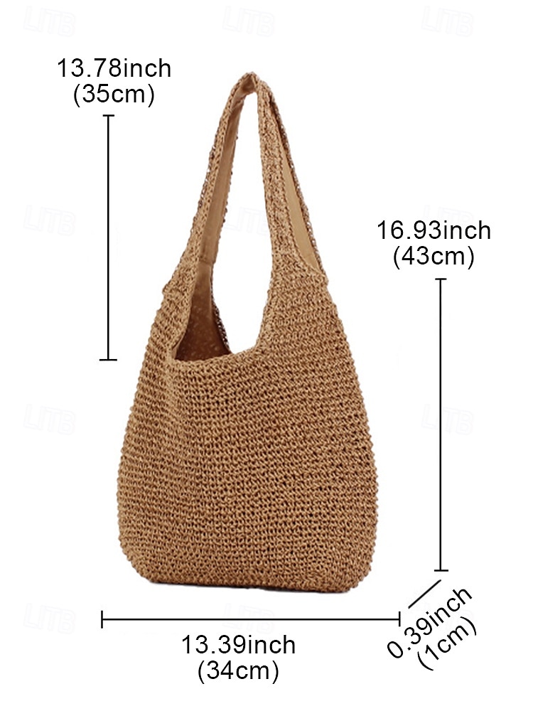 dames handgemaakte geweven stro schoudertas - grote boho strandtas voor zomerreizen, vakantie en casual outfits bruin beige 2025 - $19.99 –P10