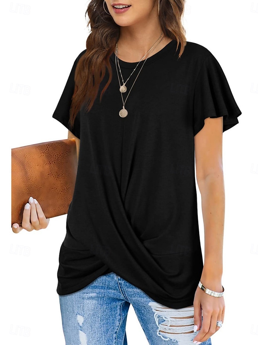 T-shirt femme de couleur unie Uni Classique Moderne Décontracté Manches courtes Col rond Hauts réguliers Quotidien Week-end Noir Blanc Vert clair Rose Bleu Été de 2025 ? $15.99 –P8