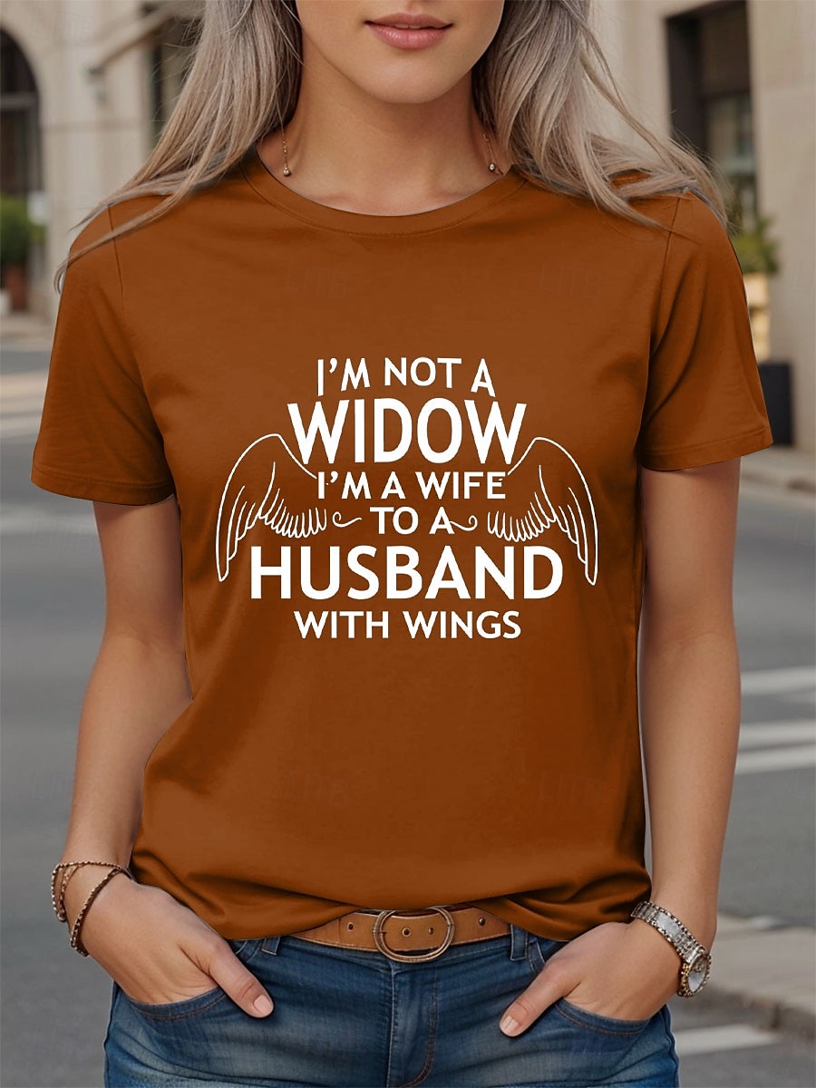 Femmes T-shirt Graphique Lettre ancien Élégant Classique Manche Courte Col ras du cou Col rond Hauts Réguliers Quotidien Imprimé Noir Violet Marron Vert Été Wife Husband de 2025 ? $19.99 –P5