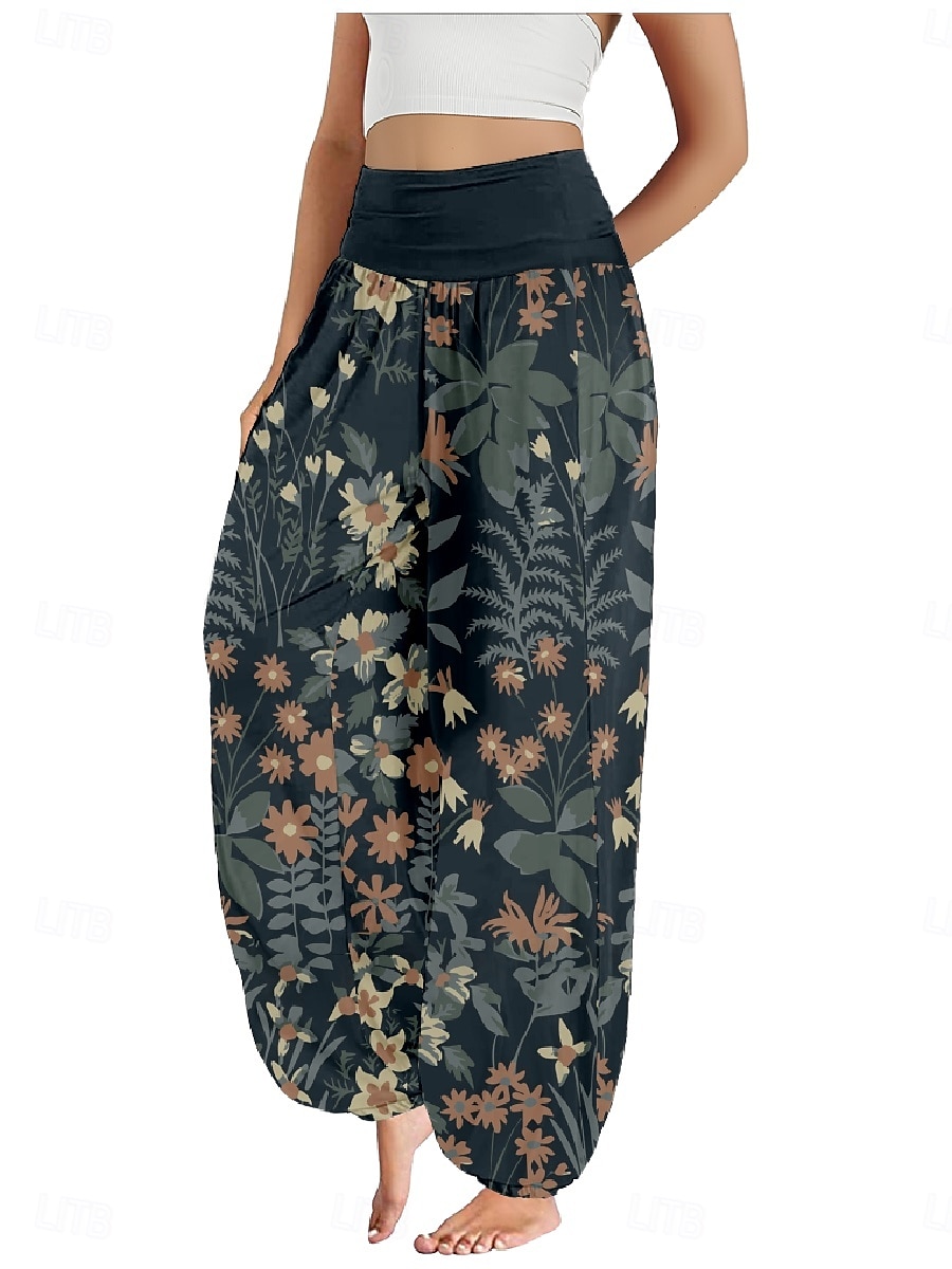 Per donna Pantaloni ispirati al lino Gamba larga Pantaloni Stile Etnico Casual Boho Lunghezza intera Vita Alta Floreale Foglia Tropicale Tasca Elastico in vita Stampa Traspirabilità Morbido del 2025 a $21.99 –P7