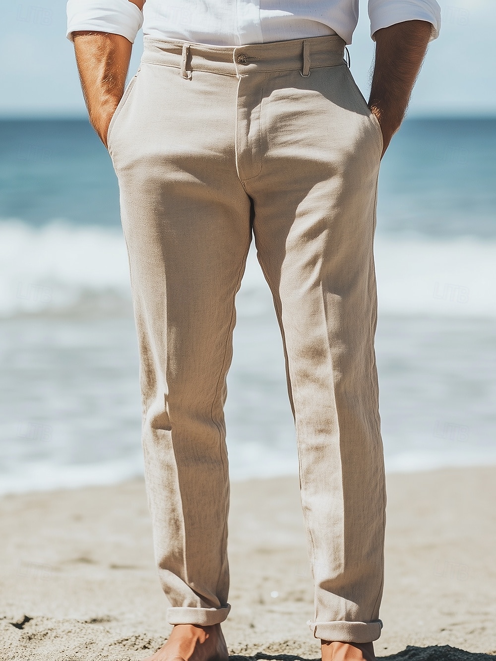 Men's Linen Pants Dress Pants Summer Trousers Straight Leg Plain Breathable  Casual Daily Holiday Standard Fit Khaki Beige 2025