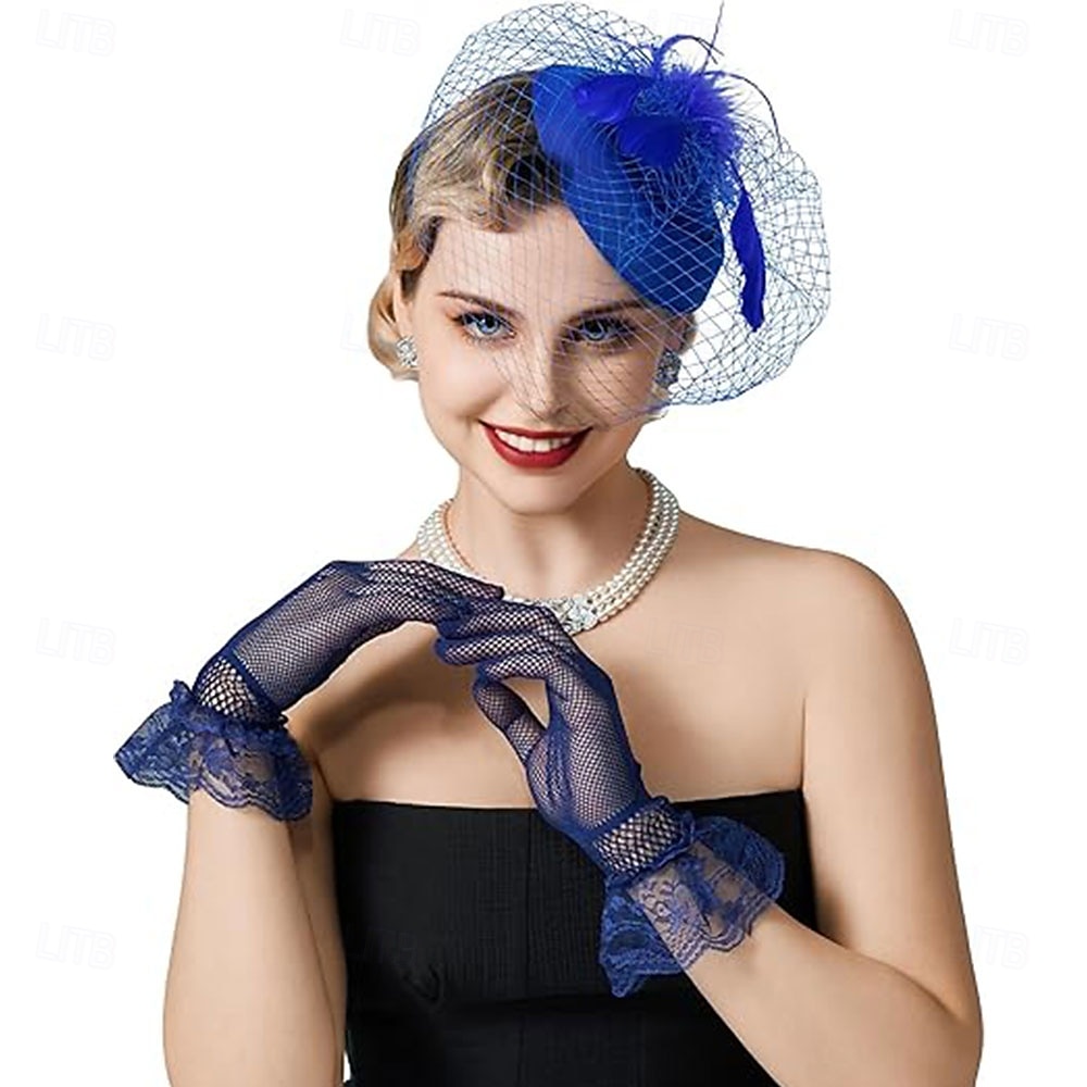 Fascinators Pillbox Hats for Women, Tea Party Hat and Short Lace Gloves Set Perfect for Kentucky Derby, Cocktail 2025 - JP ¥5139 –P11