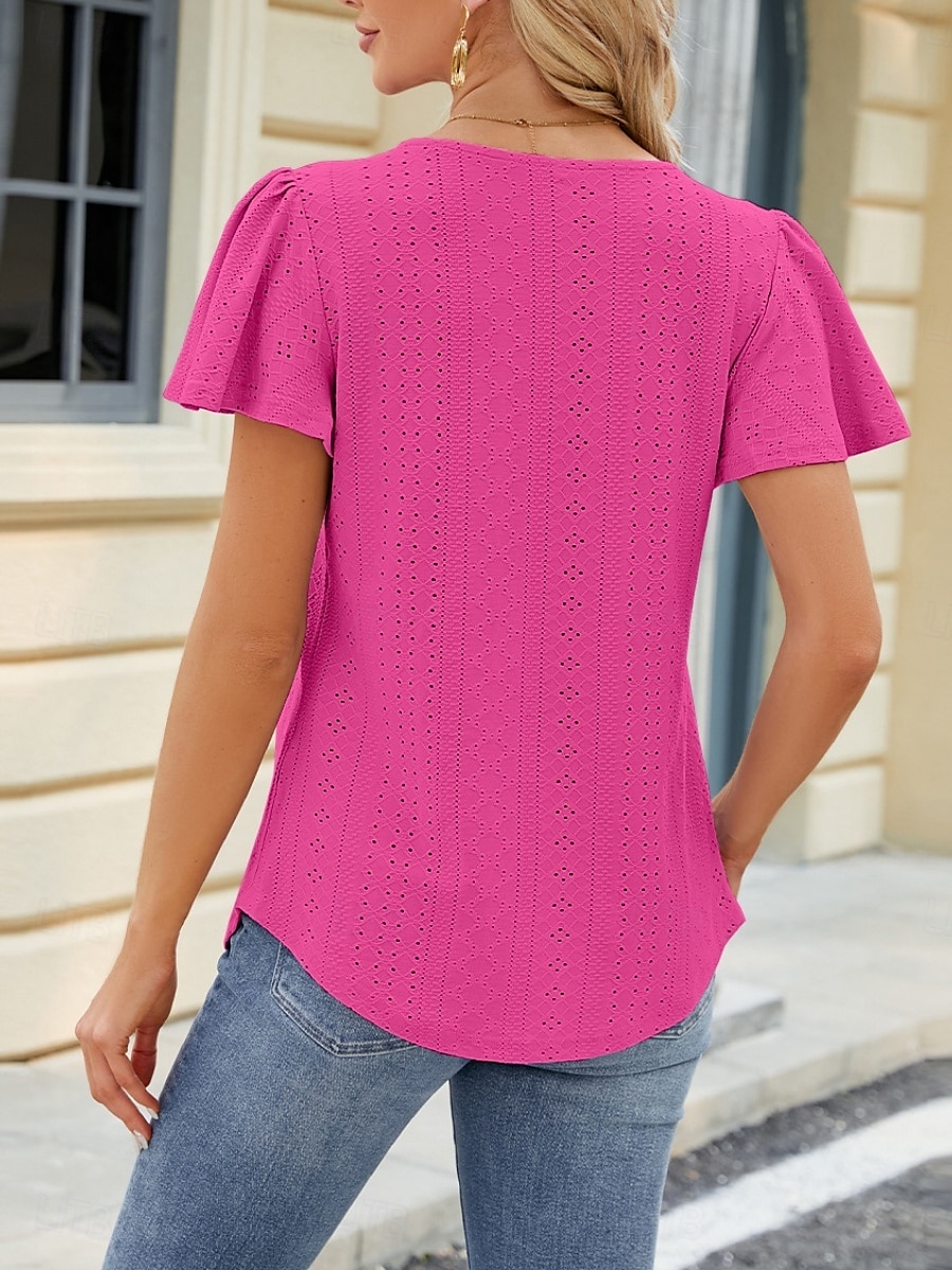 Tricou pentru Femei Culoare Uniformă Grafică Simplă Modă Stilat Clasic Mâneci Scurte Gât Pătrat Ținute Zilnice Weekend Alb Roz Violet Fuchsia Vară Primăvară 2025 - $17.99 –P2