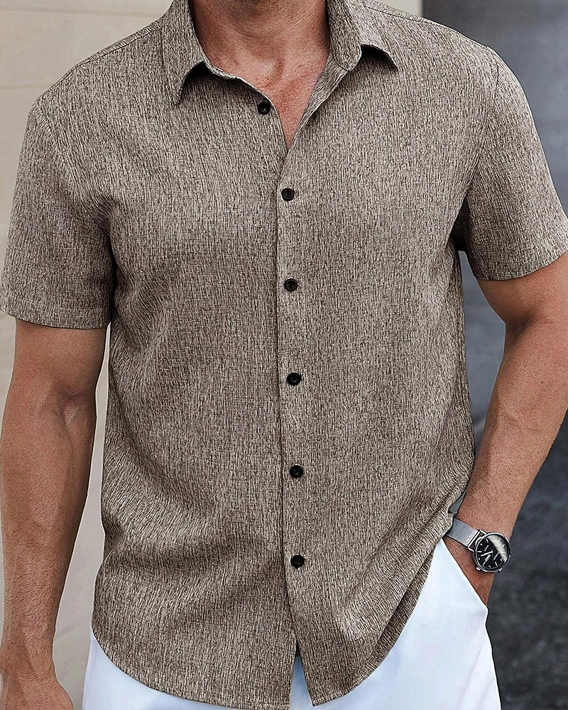 Men's Shirt Summer Shirt Casual Shirt Beach Shirt Button Up Shirt Blue Green Deep Blue khaki Beige Short Sleeve Plain Lapel Vacation Hawaiian Clothing Apparel Polyester Fashion Casual Comfortable 2026 - $29.99 –P7