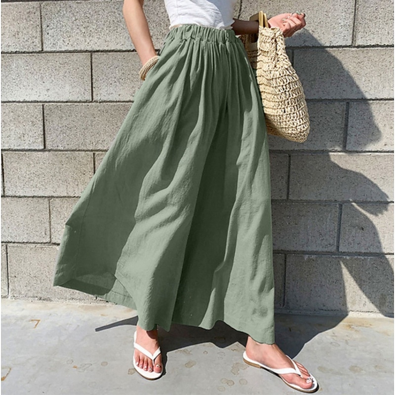 Femmes Pantalon en coton et lin Slacks Mode Streetwear Longueur complète Naturel Uni Avec Poches Taille Élastique Confortable Sortir Week-end Vert forêt Bleu ciel clair Gris Bleu lagune Été Coupe de 2025 ? $27.99 –P8