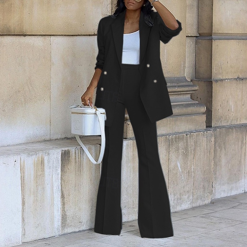 Femmes Mode Streetwear Ensembles en coton et lin Ensembles deux pièces Ensembles de Pantalons manche longue Col de chemise Uni Tenue quotidienne Date Noir Blanche Jaune Été Coupe régulière de 2025 ? $40.99 –P7