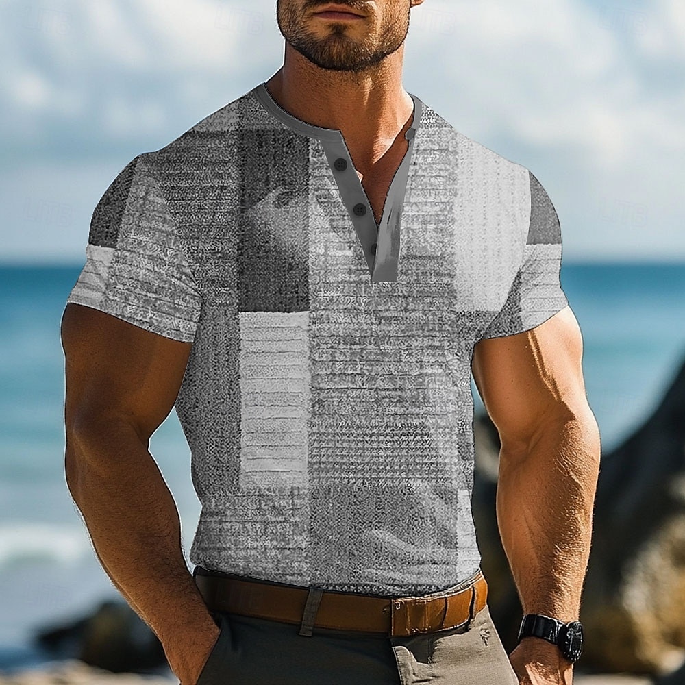 Herren Karomuster Patchwork T Shirt Henley Hemd Kurzarm Designer Retro Vintage Trendy Straße Lässig Täglich Sommer Frühling Grau Violett Blau Khaki Henley Henley T-Shirt 2025 - $18.99 –P5