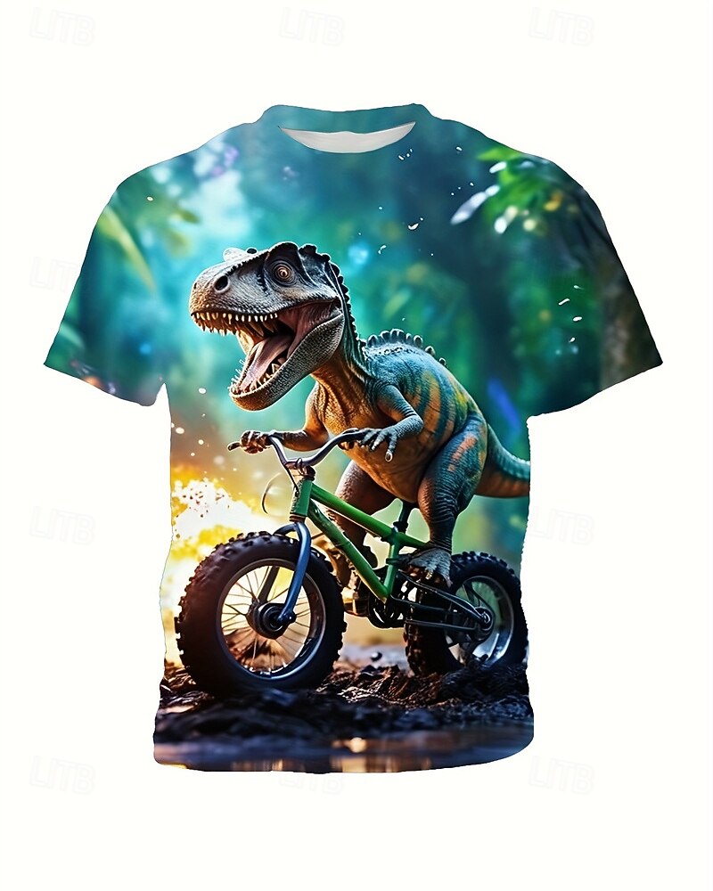 Jungen 3D Dinosaurier T-Shirt Kurzarm Sommer Frühling Mode Basic Kinder 4-12 Jahre Rundhalsausschnitt Outdoor Lässig Täglich Normale Passform 2026 - $14.49 –P4