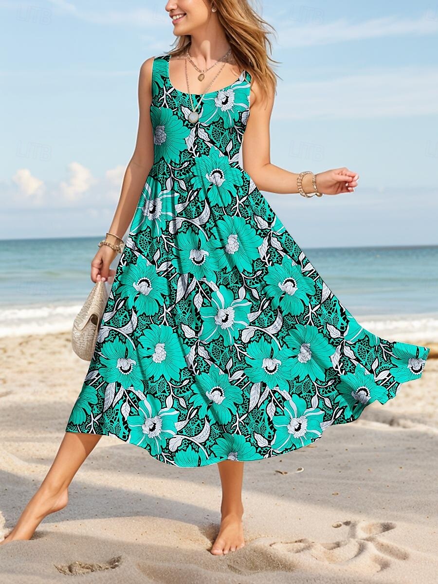 Damen Midikleid Sommerkleid A Linie Kleid Schulterfreies Kleid Urlaub Lässig Formpassend Blumen Grafik Ärmellos U-Ausschnitt Rundausschnitt Gelb Rote Blau Purpur Sommer 2025 - $35.99 –P5