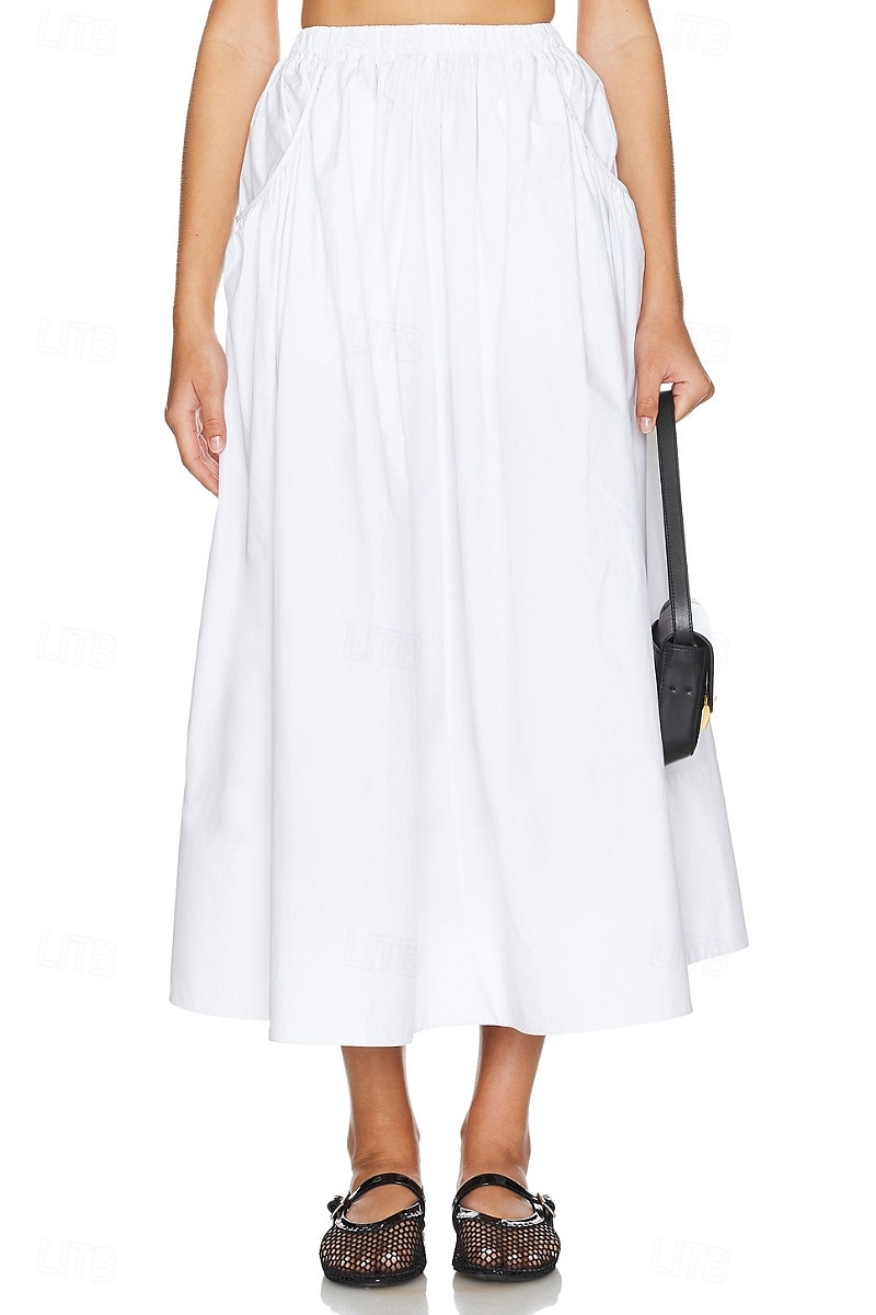 Femmes Jupe Évasé Mode Maxi Taille Basse Jupes Uni Avec Poches Micro-Élastique Vacances Rue Noir Blanche Champagne Beige Été Mélange Lin-Coton de 2025 ? $25.99 –P5