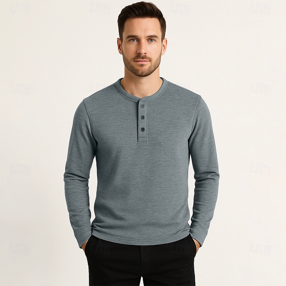 Homens Camiseta Manga Longa Cor Única Neutra Diário Casual Abotoar Henley Escola Casa Trabalho Todas as Estações Verde Escuro Cinzento Escuro Preto Camiseta Henley de 2025 por $27.99 –P14
