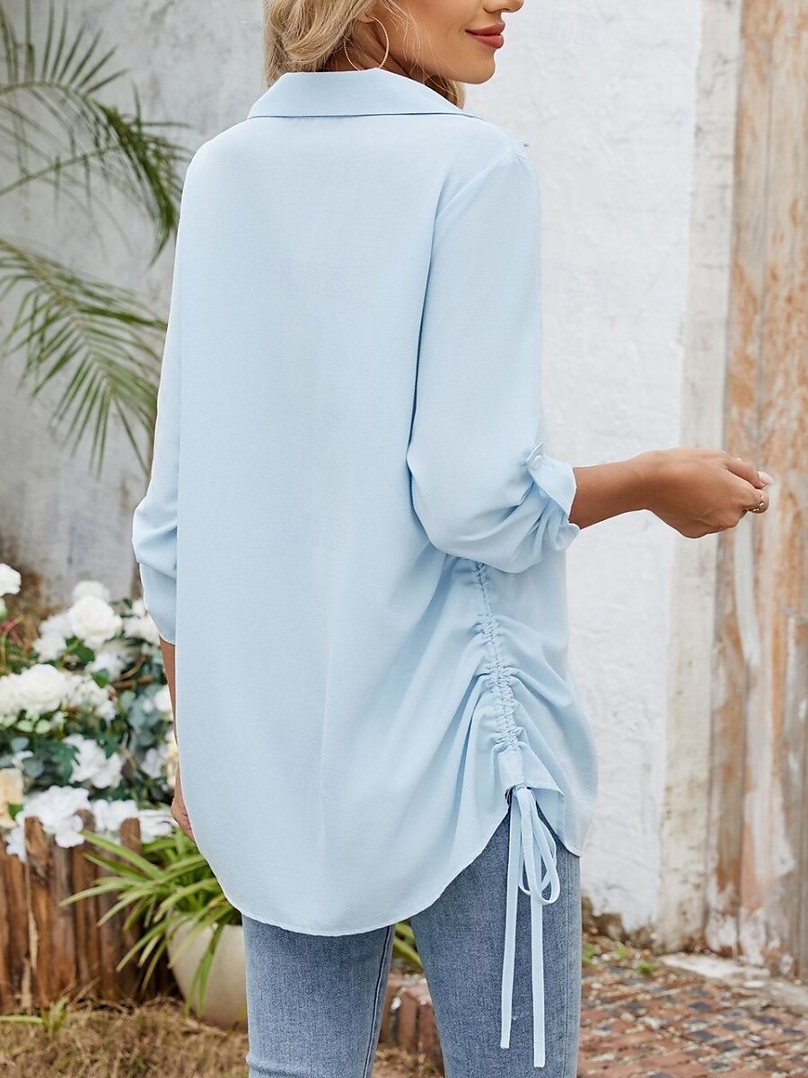 Dames Overhemd Blouse Effen Kleur Stijlvol Casual Lange mouw Overhemdkraag Normale tops Dagelijks Knop Zwart Wit Hemelsblauw Fuchsia Zomer Lente 2025 - $22.99 –P10