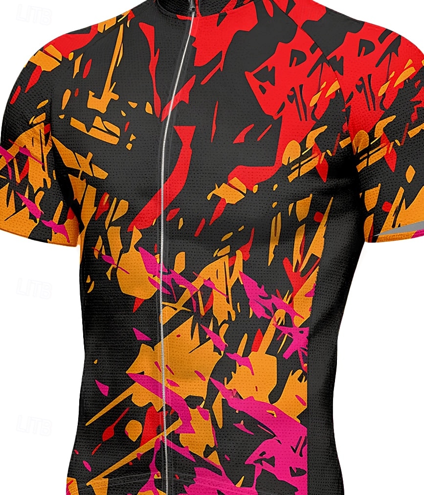 Per uomo Maglia da Ciclismo Grafico Geometrico Manica Corta Bicicletta Maglietta Top con 3 tasche posteriori Resistente ai Raggi UV Asciugatura Rapida Cerniera Frontale Strisce Riflettenti Gli sport del 2026 a $30.99 –P3