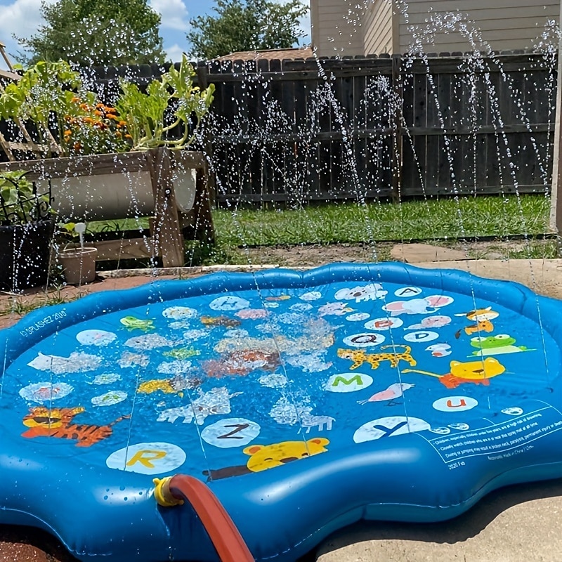 Giocattolo da esterno di lusso extra large da 100 cm/39,37 pollici - piscina portatile con irrigatori d'acqua, alfabeto &tappeto didattico numerico, vivace motivo arcobaleno, materiale pvc, ideale per del 2025 a $28.99 –P7