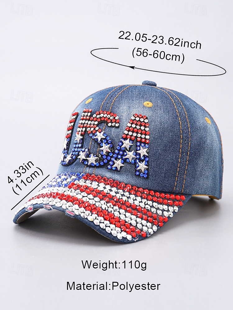 Verenigde Staten 250ste Verjaardag USA Strass Denim Baseball Pet – Sprankelende Patriottische Amerikaanse Vlag Hoed voor Vrouwen en Mannen Verstelbare 4e juli Onafhankelijkheidsdag Outfit Accessoire 2026 - $18.99 –P9