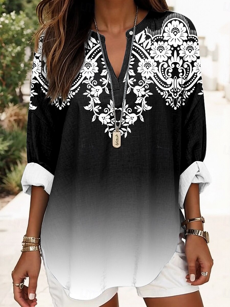 Női Boho Blúz Ombre Grafikai Geometrikus Elegáns Mindennapi Hosszú Ujjú V Nyak Normál Felsők Mindennapi Mintás Fehér Piros Kék Lila Nyár Tavasz 2025 - $24.99 –P6